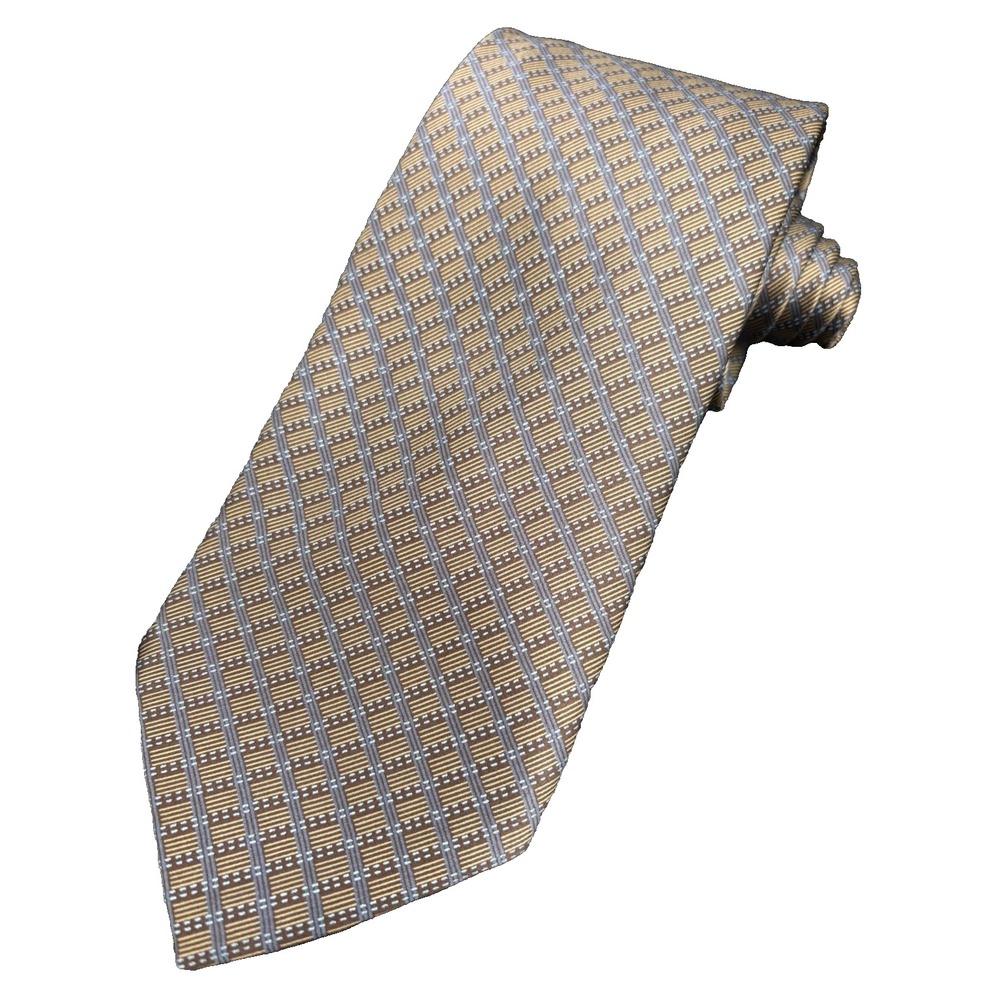 STAFFORD Men's Tie 61" 100% Silk Gold Blue Italy Geometric Square's USA Seller